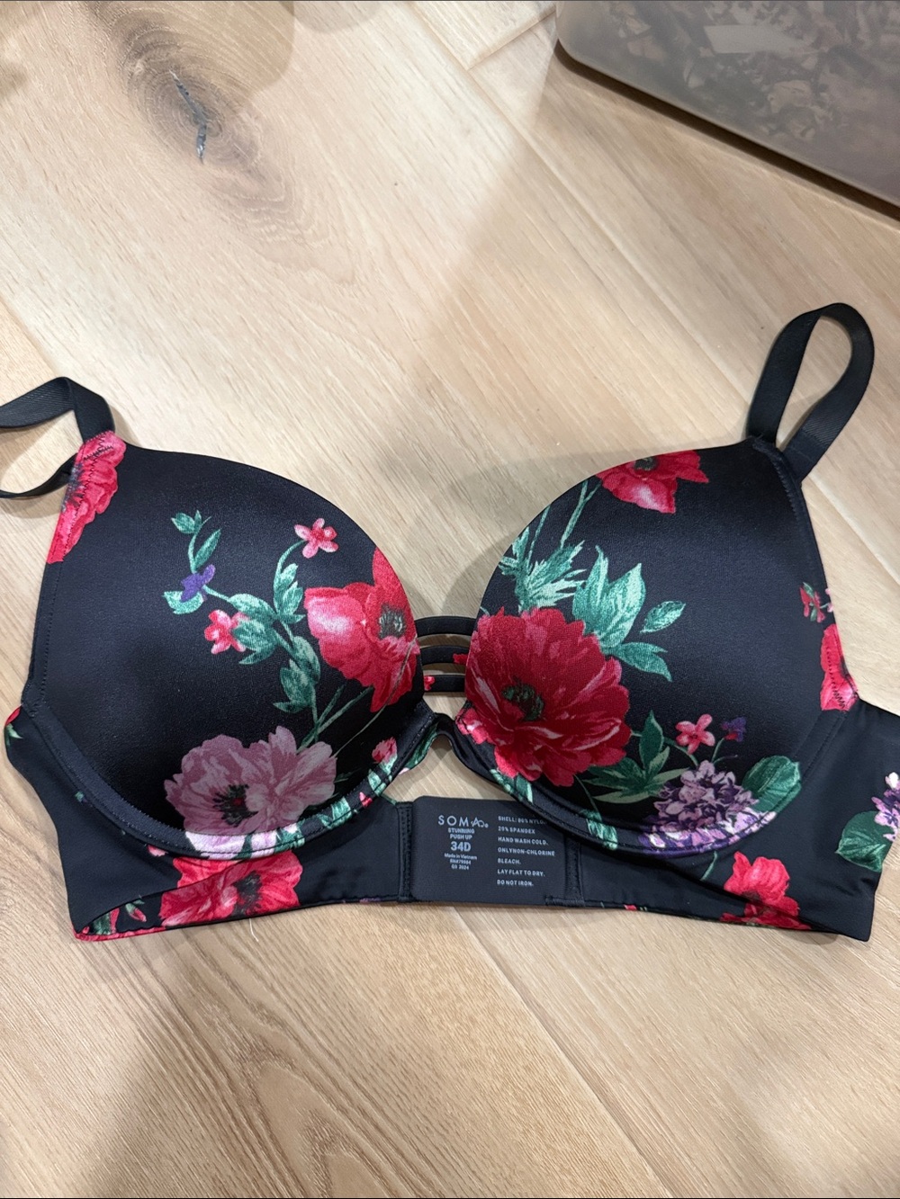 Soma Stunning push-upBra with Red and Pink Floral Print 34D 0073